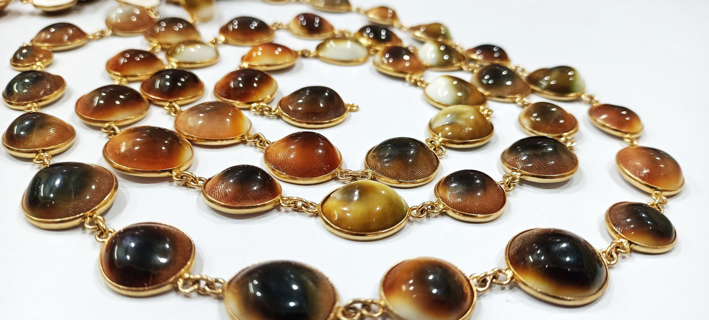 Shiva Eye Round Cabochon 12 to 18mm Shell Beads Raw Organic Fossil Domed Coin Bezel Connector Chain Sold Per Foot Gold Plated.
