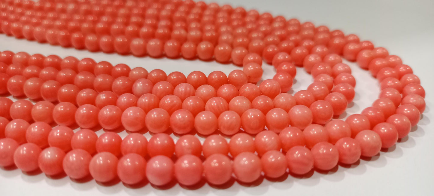 Natural Pink Coral Round Ball Shape Plain Smooth 5mm Beads Strand 16 Inches Long Jewelry Making Beads Sold Per Strand Wholesale Prices