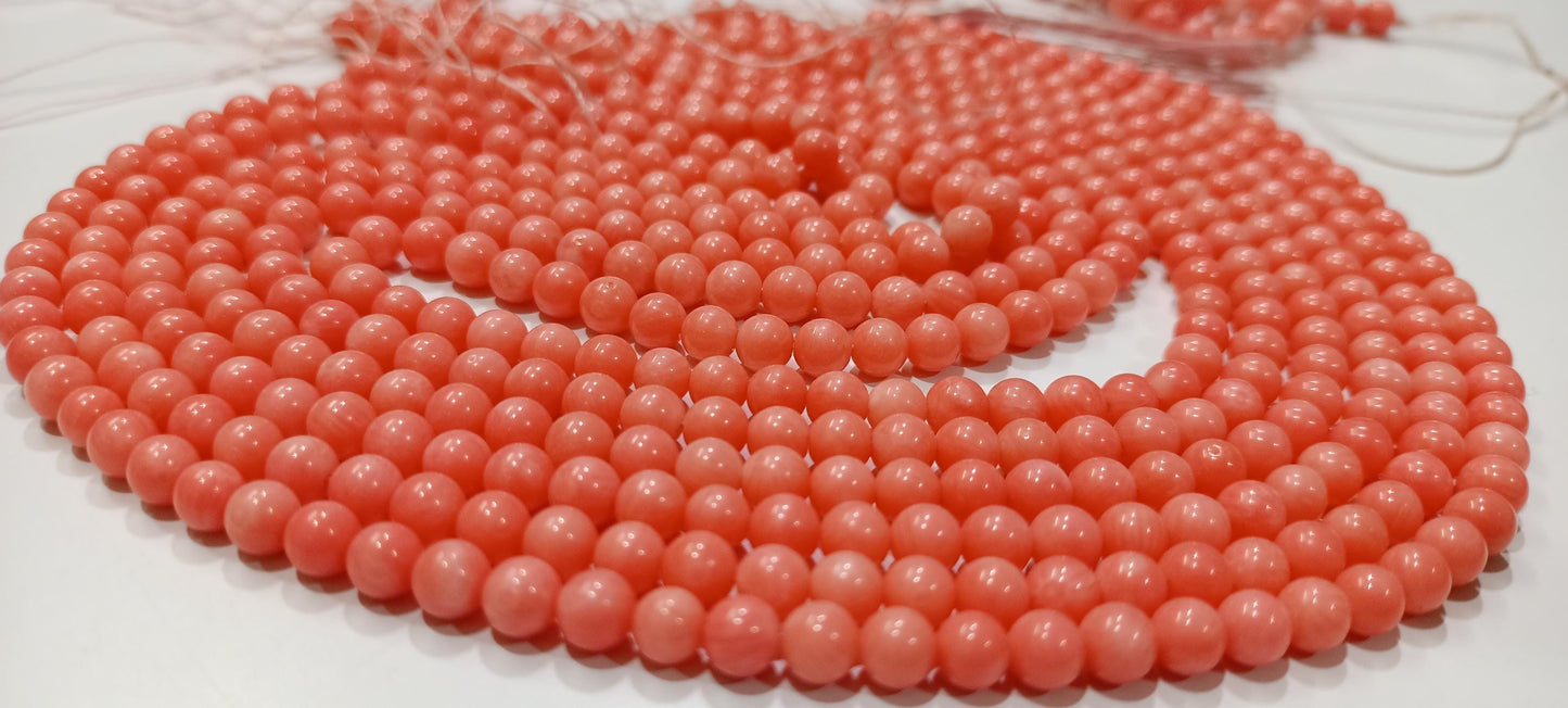 Natural Pink Coral Round Ball Shape Plain Smooth 5mm Beads Strand 16 Inches Long Jewelry Making Beads Sold Per Strand Wholesale Prices