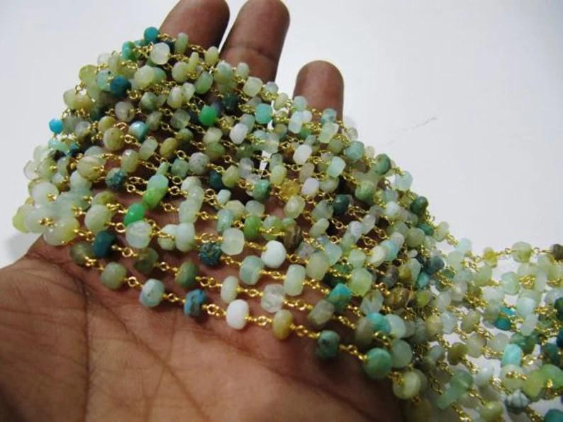 Natural Peruvian Opal Rondelle Faceted 5-6mm Beads Chain Rosary Bead Chain Wholesale Prices gemstone chain Sold Per Foot