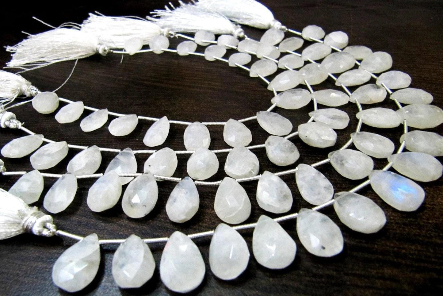 Natural Genuine White Rainbow Moonstone Pear Shape Beads 7x10 to 8x11mm Briolette Beads Strand 8 Inches Long Moonstone Beads