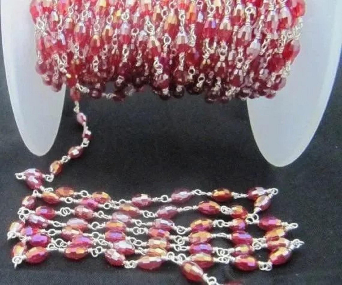 Red Mystic Coated Hydro Quartz Dholki Faceted Beaded Rosary Chain Sparkling Quartz Wholesale Price Jewelry making chain per foot