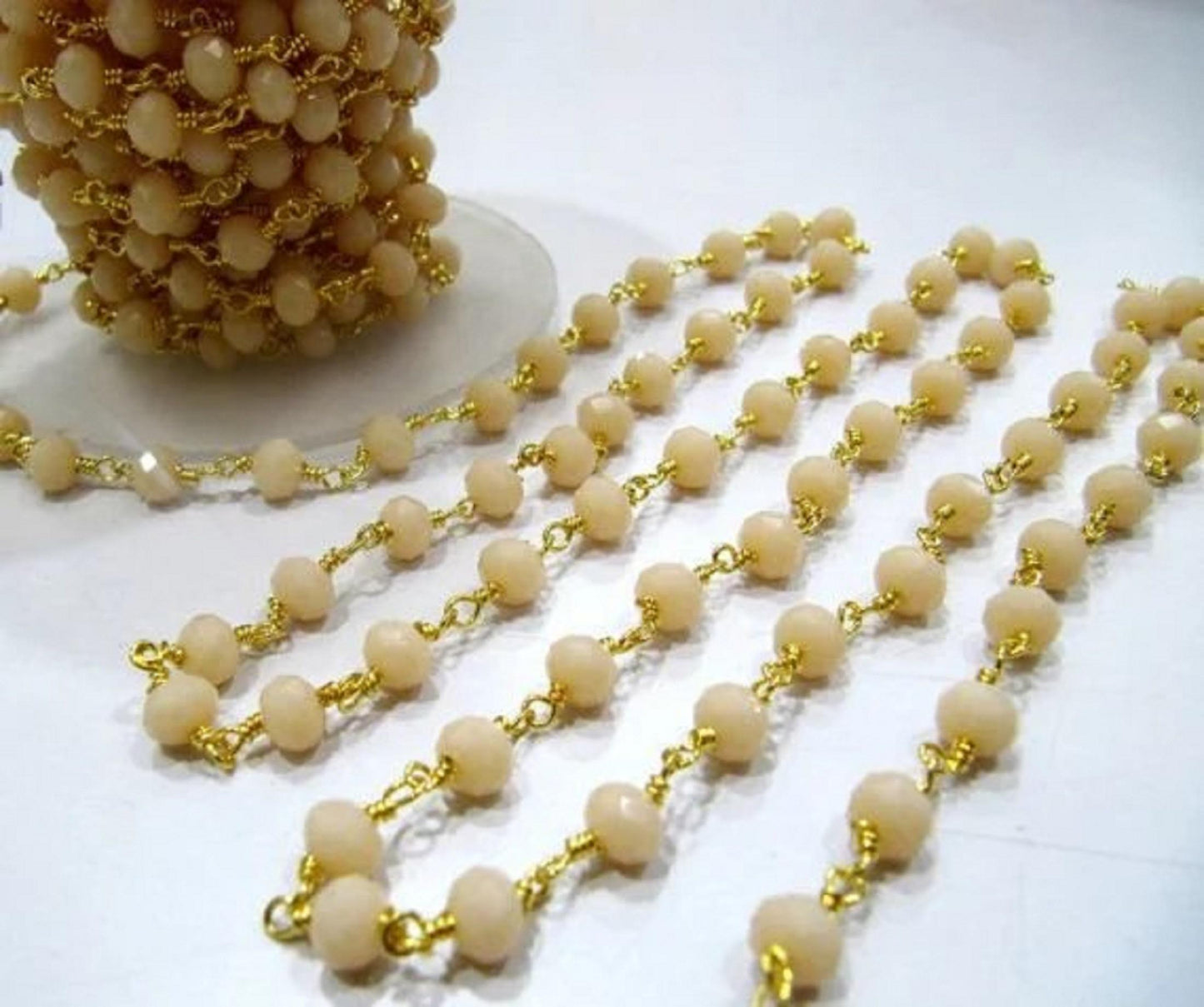 3 Feet- Pink Opal Quartz Rondelle Faceted Beaded Wire Wrapped Rosary Aati Chain 6mm Size Pink Bead Chain Wholesale Prices gemstone chain