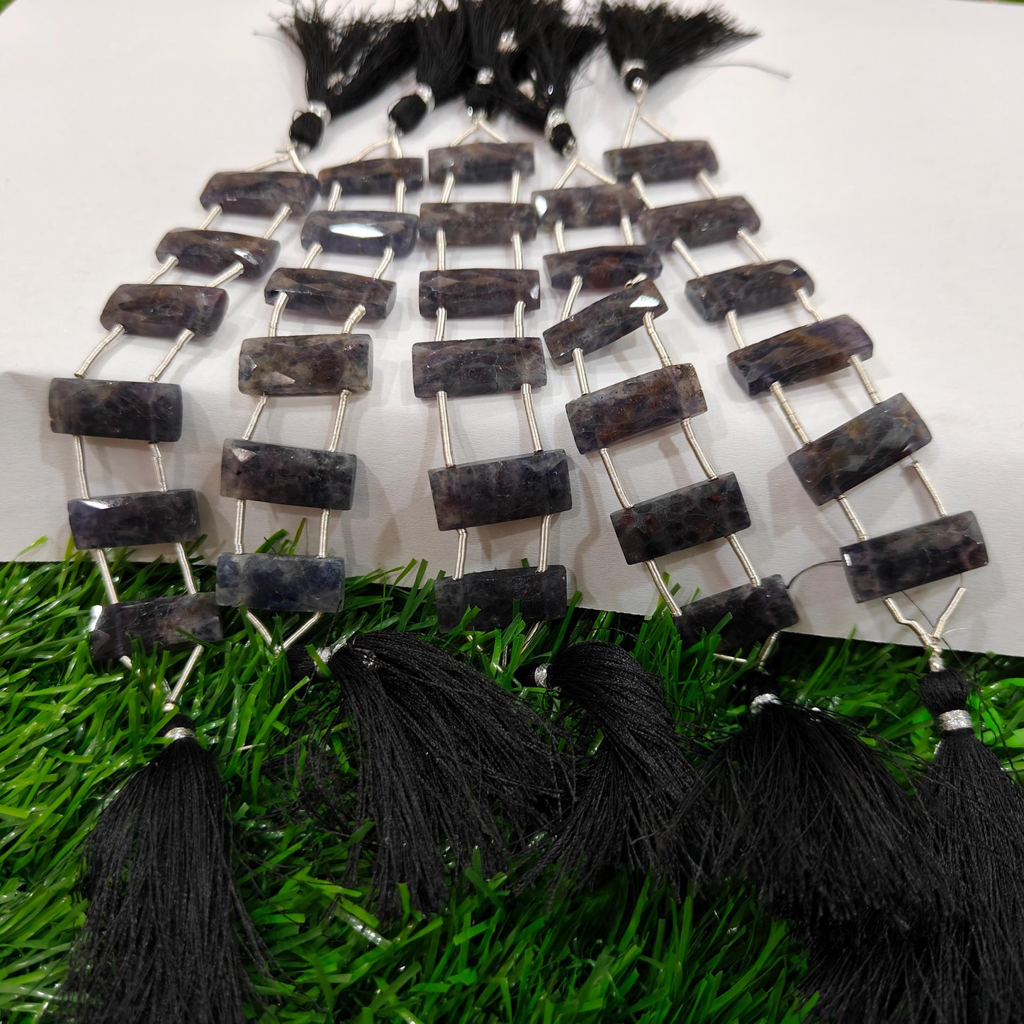 Natural Multi Gemstone Cushion Baguette Shape Briolette Faceted 10X22mm Double Drilled Beads Sold as a Strand of 6 Rectangle Beads