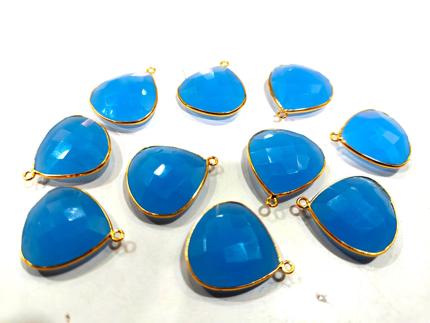 Natural Blue Chalcedony Heart Shape 20mm Briolette Single Loop Gemstone Bezel Connector Charms