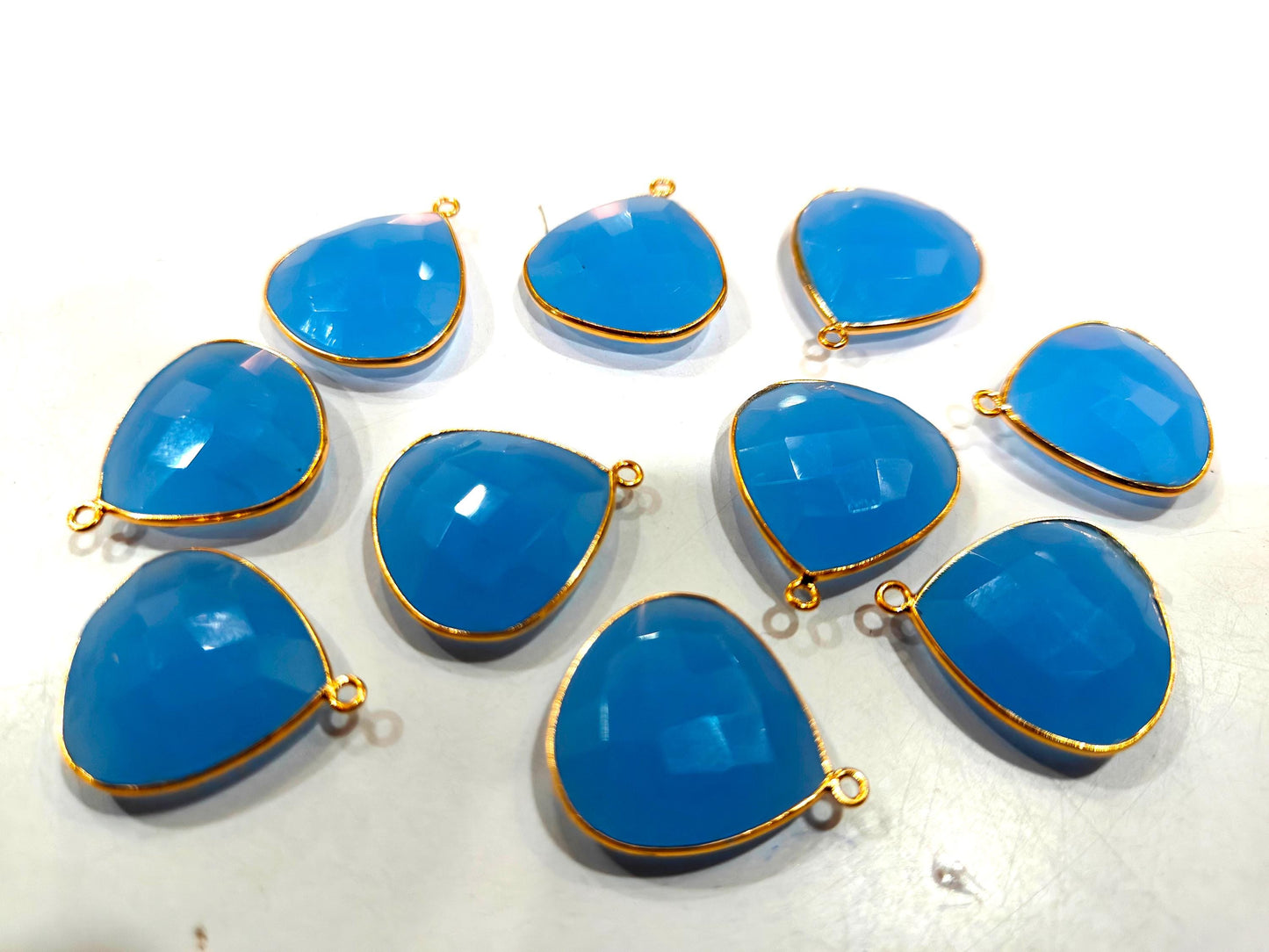 Natural Blue Chalcedony Heart Shape 20mm Briolette Single Loop Gemstone Bezel Connector Charms