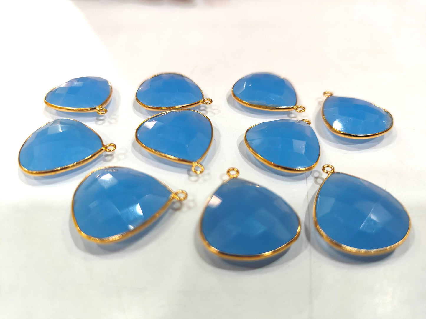 Natural Blue Chalcedony Heart Shape 20mm Briolette Single Loop Gemstone Bezel Connector Charms