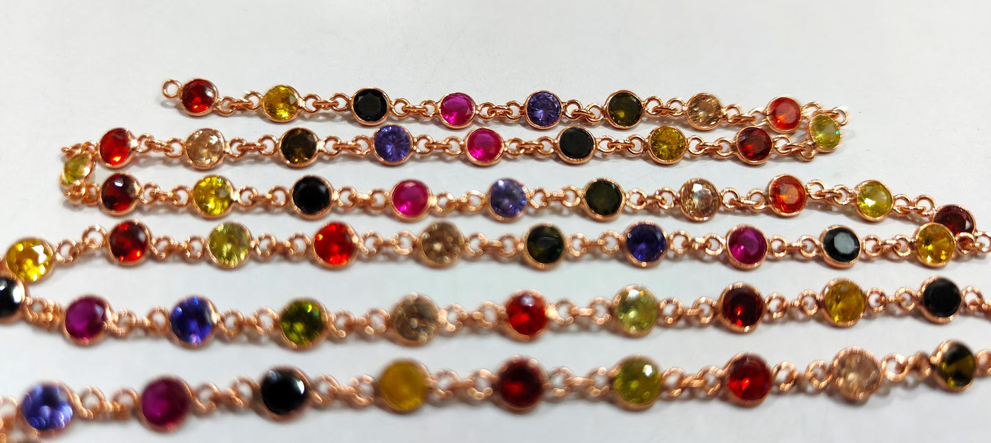 92.5% Sterling Silver Multi CZ Round Diamond Cut 4mm bezel Connector Chain Sold Per Foot Wholesale Price Jewelry making chain