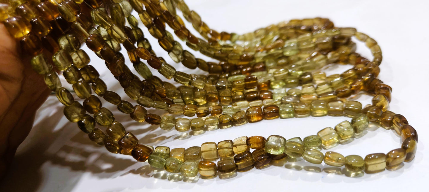 Natural Green Apatite Chiclets Cushion Square 7-8mm Smooth Beads Strand 8 Inches Long