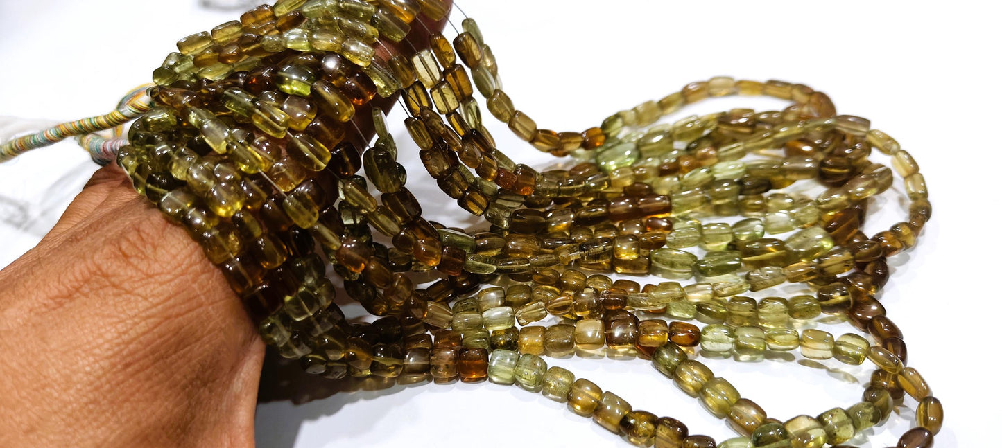 Natural Green Apatite Chiclets Cushion Square 7-8mm Smooth Beads Strand 8 Inches Long