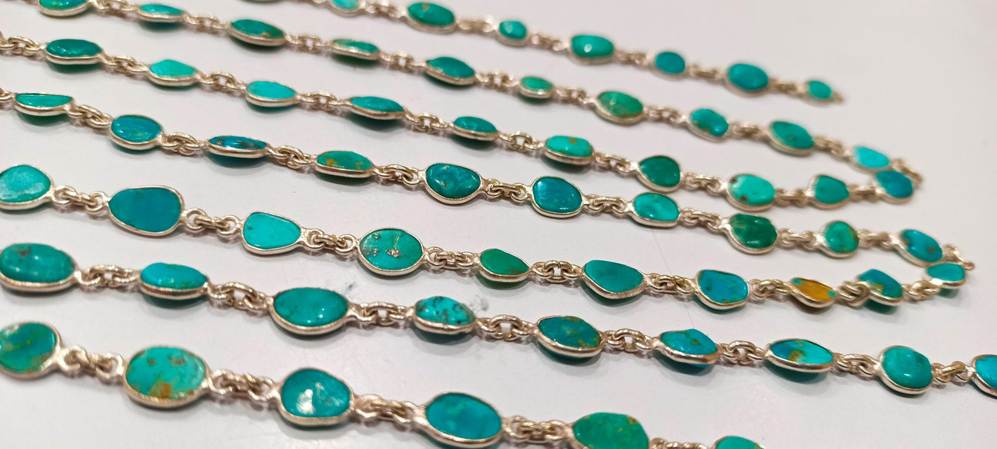 Natural Arizona Turquoise Free Shape Plain Cabochon 8 to 14mm Bezel Connector Chain Sold Per Foot Untreated Gemstones