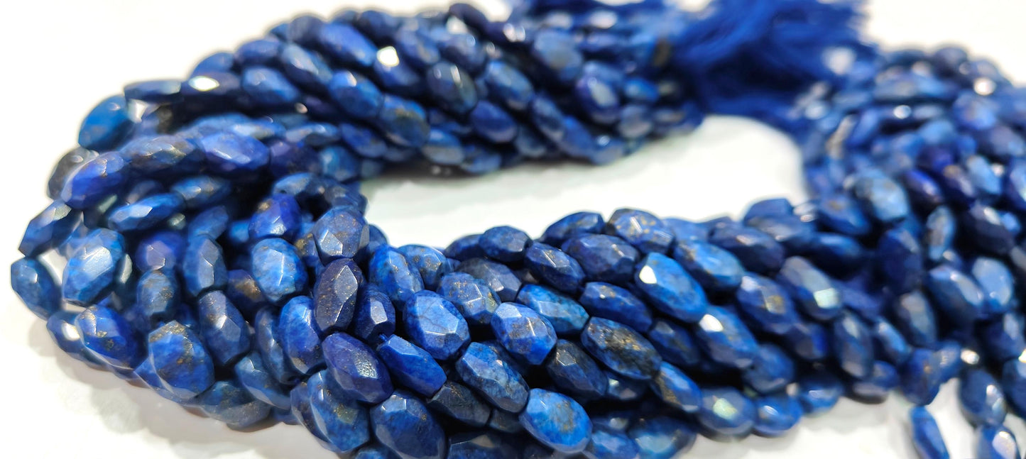 Natural Lapis Lazuli Oval faceted 9-10mm Mani Shape Gemstone Briolette Beads Sold per Strand 13 Inches long Blue Color Handmade Beads