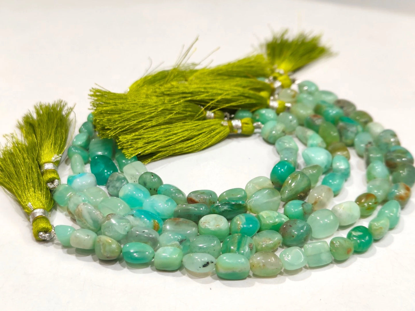 Natural Peruvian Opal Nugget Tumbled Smooth Beads Green Gemstone Beads sold per Strand 8 inches long