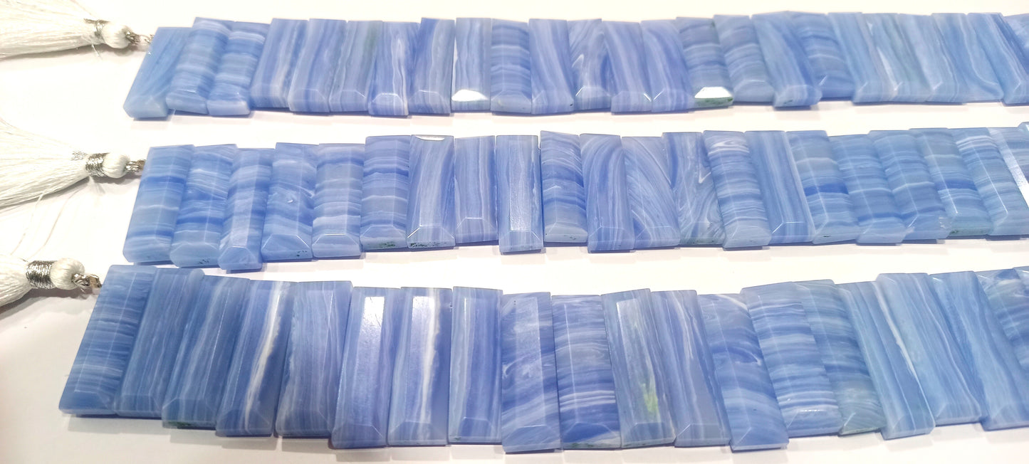 Natural Blue Lace Agate Briolette Faceted Baguette Shape 25-30mm Approximately Long Side Drilled Beads strand 8 Inches