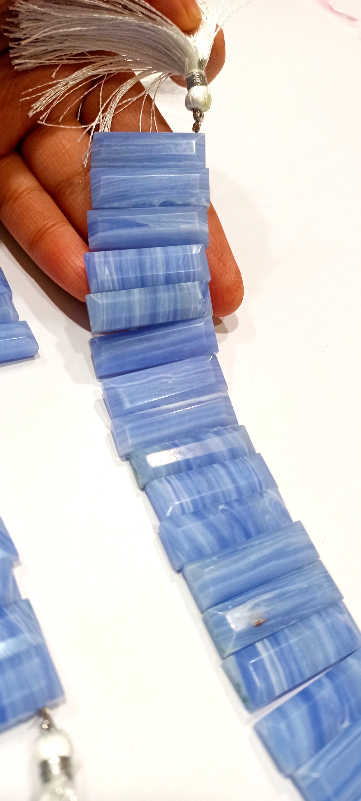 Natural Blue Lace Agate Briolette Faceted Baguette Shape 25-30mm Approximately Long Side Drilled Beads strand 8 Inches