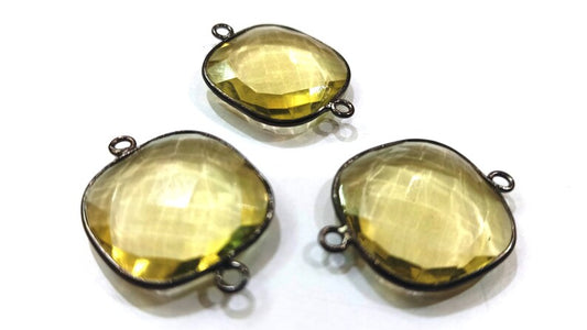 Lemon Hydro Quartz Briolette Cushion Shape Bezel Connector 18mm