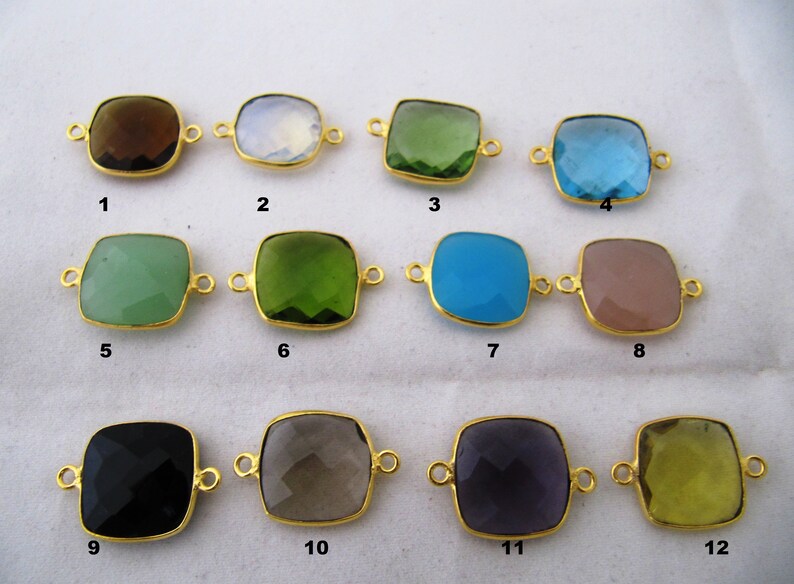 Gemstone Bezels Hydro Quartz Cushion Shape 15mm Briolette Connectors Double Loop Bezel Jewelry charms