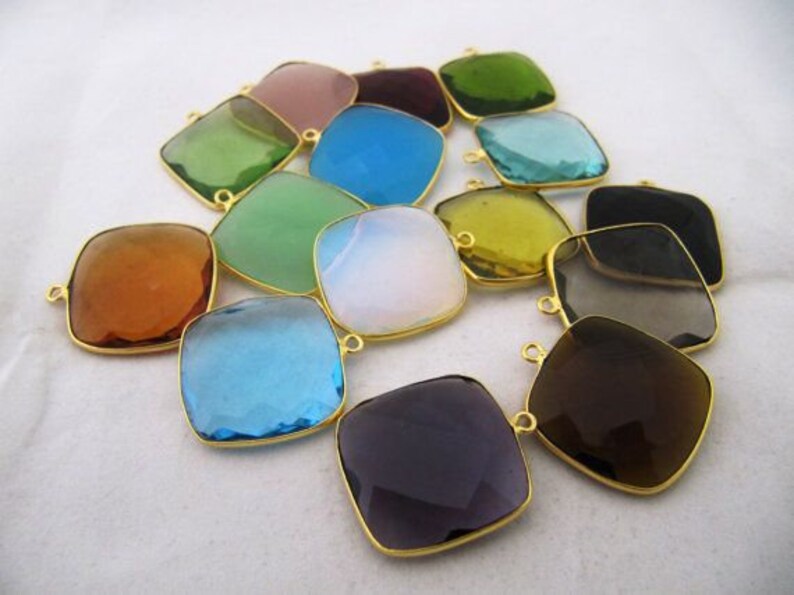 Gemstone Bezels Hydro Quartz Cushion Shape 15mm Briolette Connectors Double Loop Bezel Jewelry charms