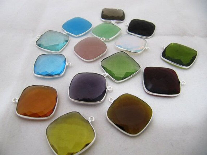 Gemstone Bezels Hydro Quartz Cushion Shape 15mm Briolette Connectors Double Loop Bezel Jewelry charms
