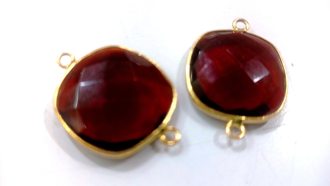 Garnet Hydro Quartz Briolette Cushion Shape Bezel Connector 18mm