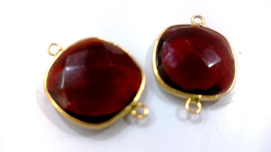 Garnet Hydro Quartz Briolette Cushion Shape Bezel Connector 18mm