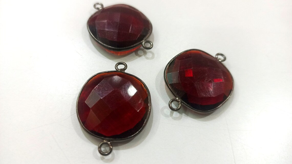 Garnet Hydro Quartz Briolette Cushion Shape Bezel Connector 18mm