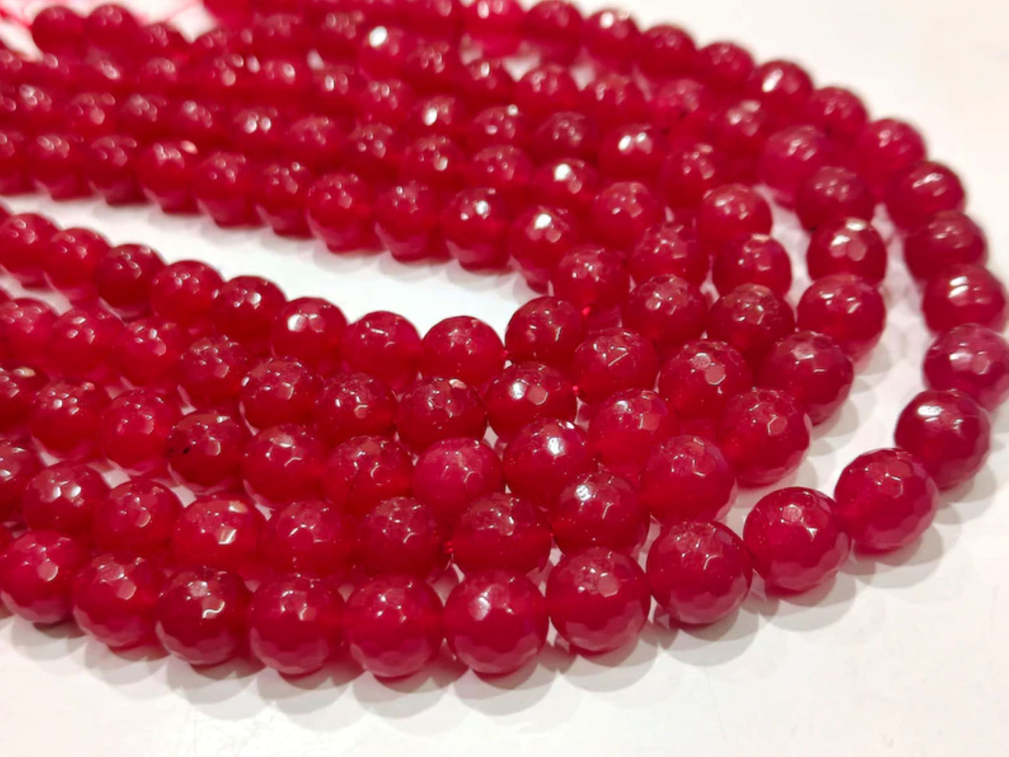 Natural Ruby Jade Round faceted ball Shape 10mm beads Strand 15 inches