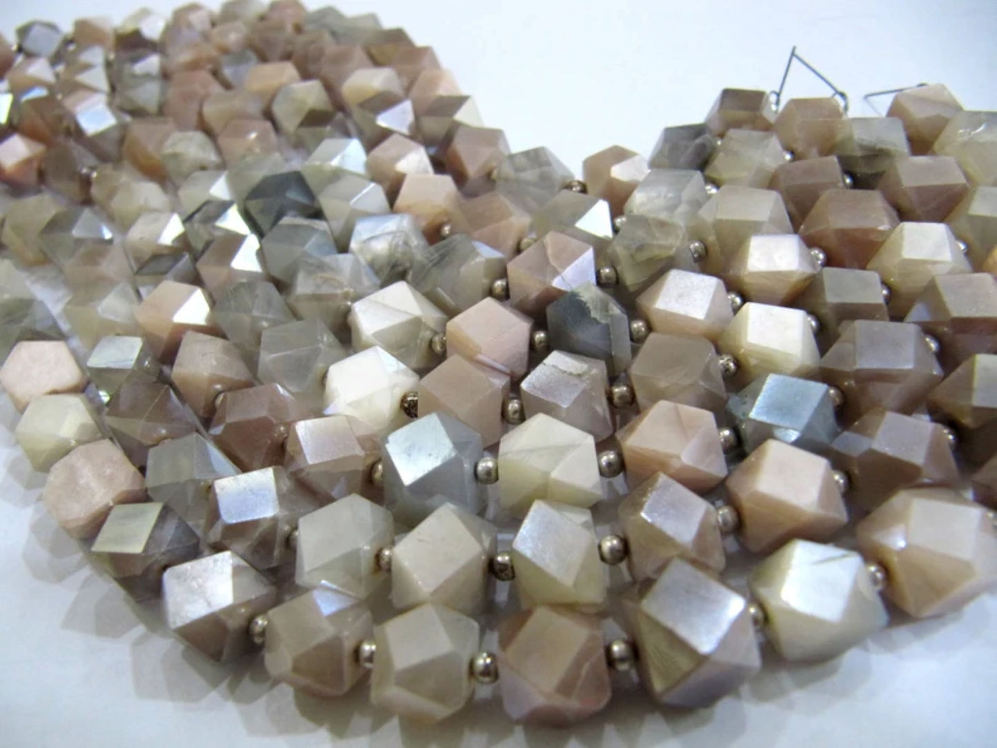 Natural Multi Moonstone Cube Box Shape Briolette Silver coated beads 7 to 8mm Sold Per Strand 8 inches long