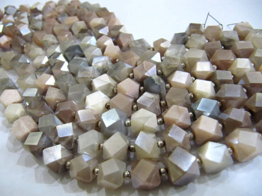 Natural Multi Moonstone Cube Box Shape Briolette Silver coated beads 7 to 8mm Sold Per Strand 8 inches long