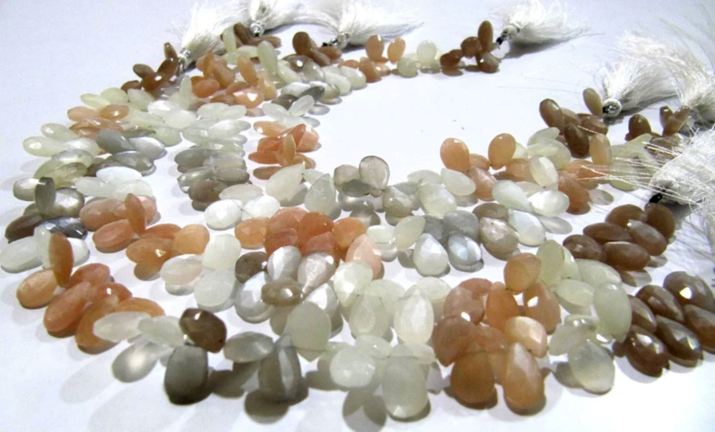 Natural Multi Color Moonstone Pear shape Briolette Faceted 7x10mm to 9x12mm Beads Strand 10 inches long
