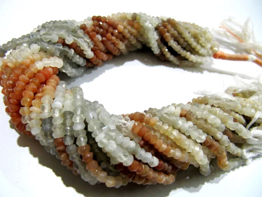 Natural Multi Moonstone Rondelle Faceted Beads 3-4mm Strand 13 inches long