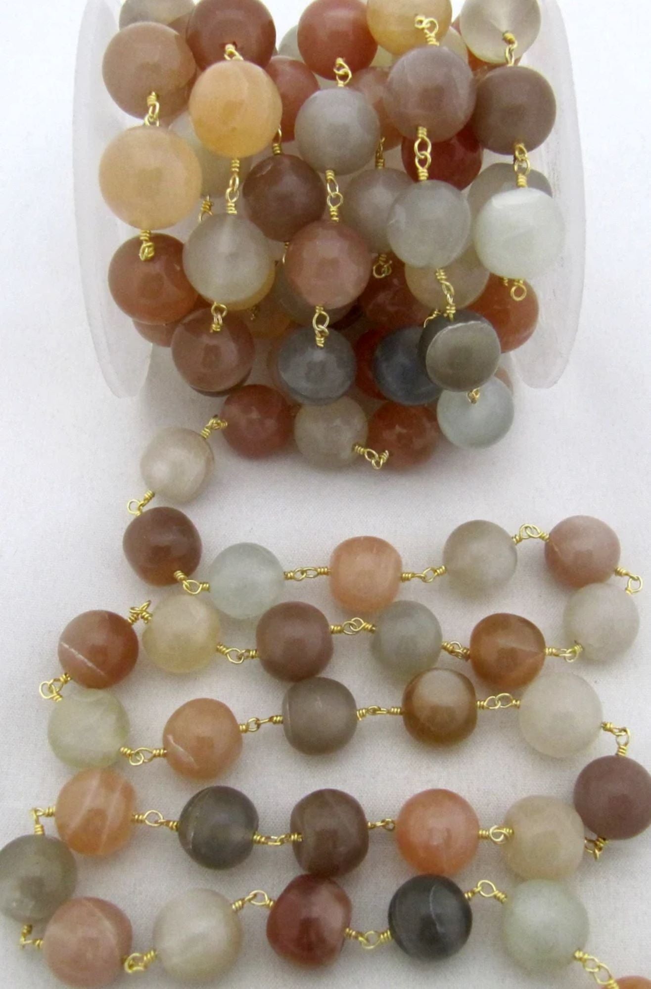 3- Feet Natural Multi Moonstone Round Plain Smooth 7mm Beaded Rosary Chain