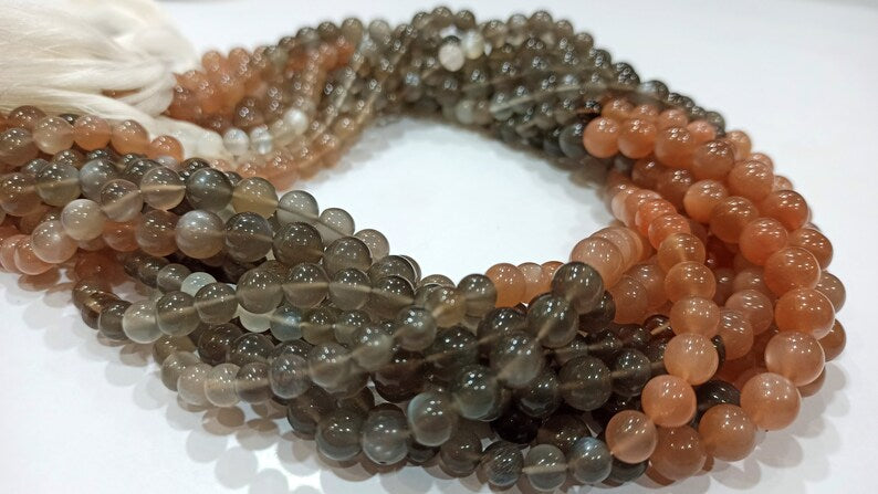 Natural Multi Moonstone Round Shape Plain Smooth 5 to 12mm Beads Sold Per Strand 7 Inches Long