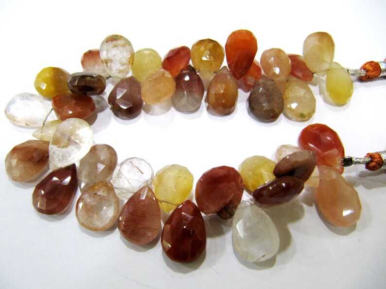 Natural Multi Moonstone Pear Shape Beads 10x15mm to 12x20mm Briolette Faceted Beads Strand 10 Inches Long