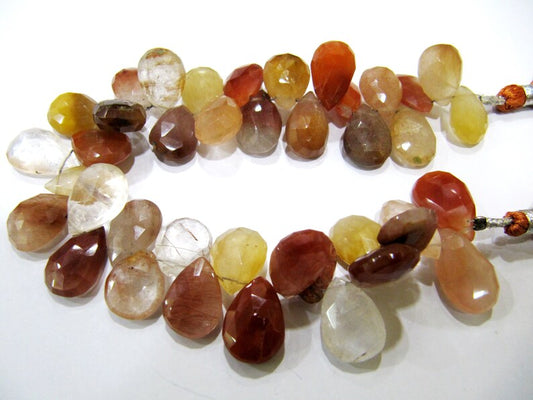 Natural Multi Moonstone Pear Shape Beads 10x15mm to 12x20mm Briolette Faceted Beads Strand 10 Inches Long