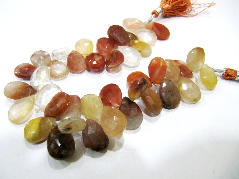 Natural Multi Moonstone Pear Shape Beads 10x15mm to 12x20mm Briolette Faceted Beads Strand 10 Inches Long