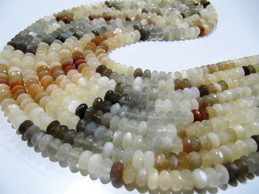 Natural Multi Moonstone Rondelle Faceted 9mm Beads Strand 8 inches long