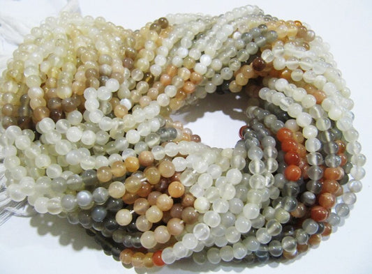 Natural Multi Moonstone Round Plain Smooth Beads 5 mm Strand 13 inches long