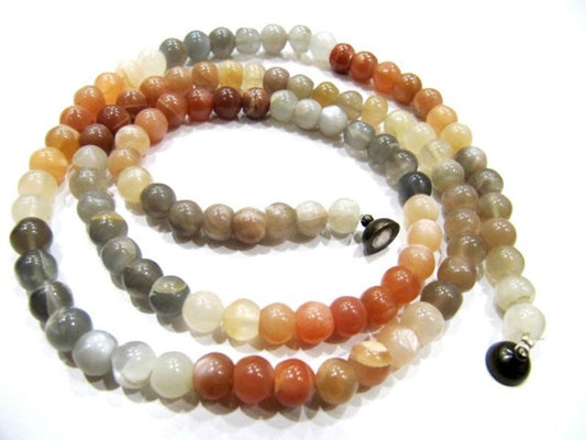 Natural Multi Moonstone Round Plain Smooth 7mm Beaded Necklace 26 Inches Long