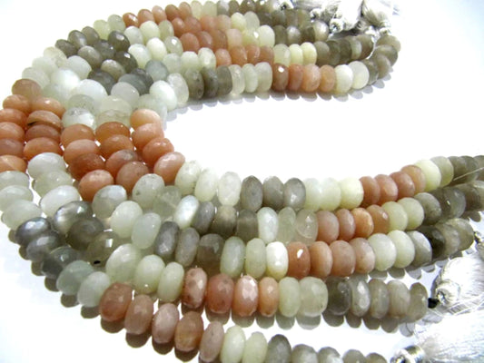 Natural Multi Moonstone Rondelle Faceted Beads 9-10 mm Strand 10 inches