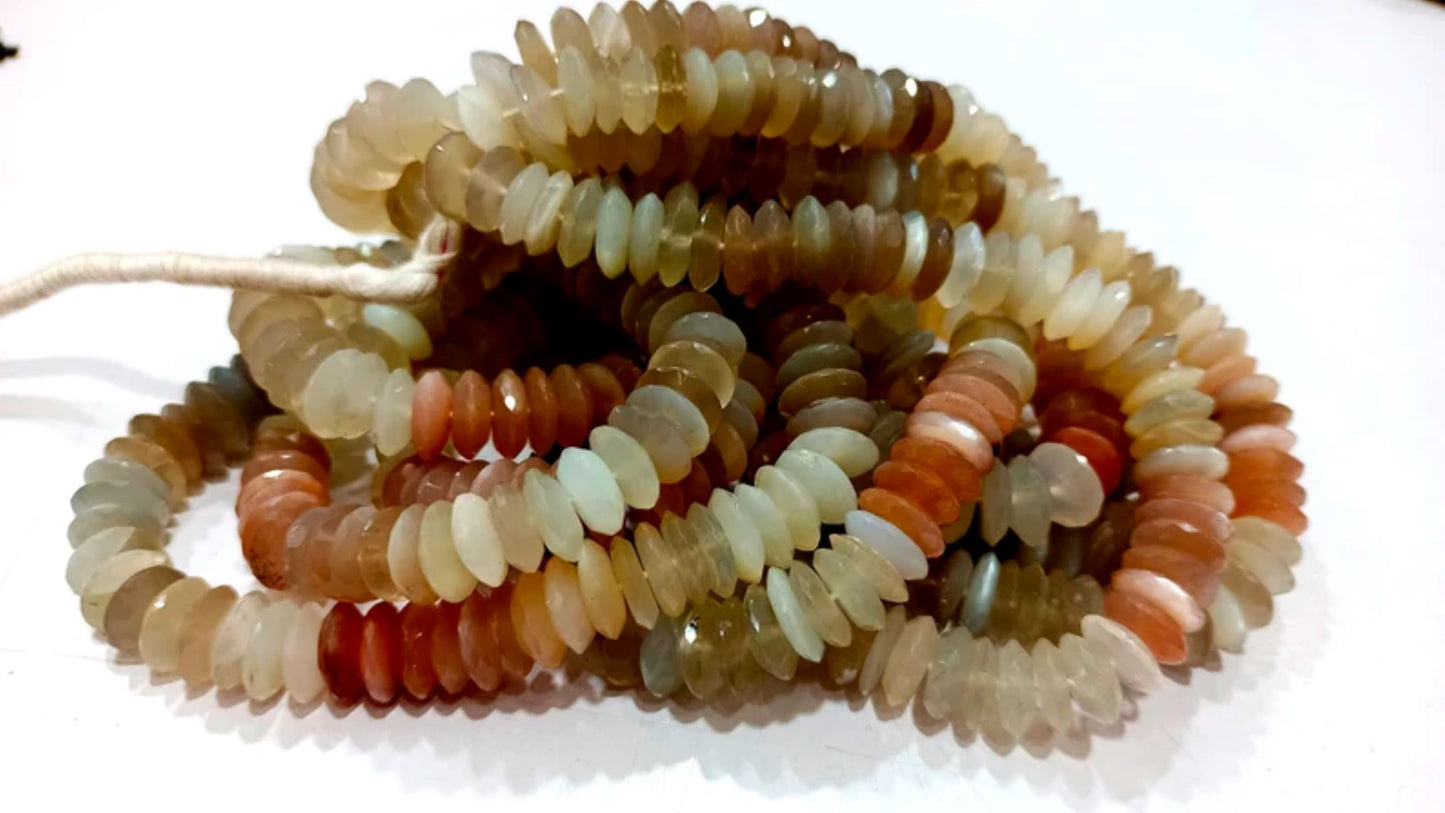 Natural Multi Moonstone German Cut 9 to 10mm Beads