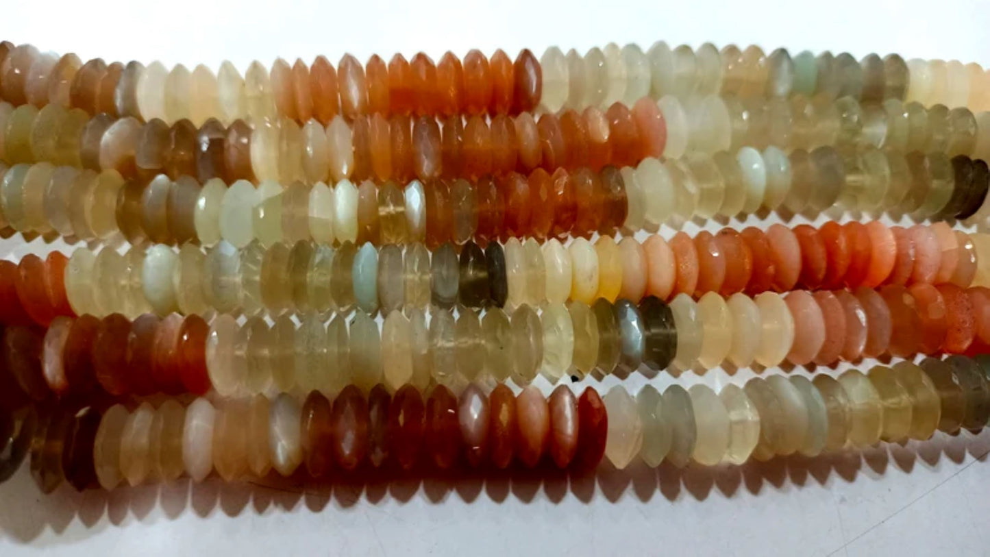 Natural Multi Moonstone German Cut 9 to 10mm Beads