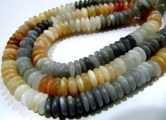 Natural Moonstone Multi color Tyre Shape Plain Smooth rondelle Beads 10mm sold per strand 8 inch long