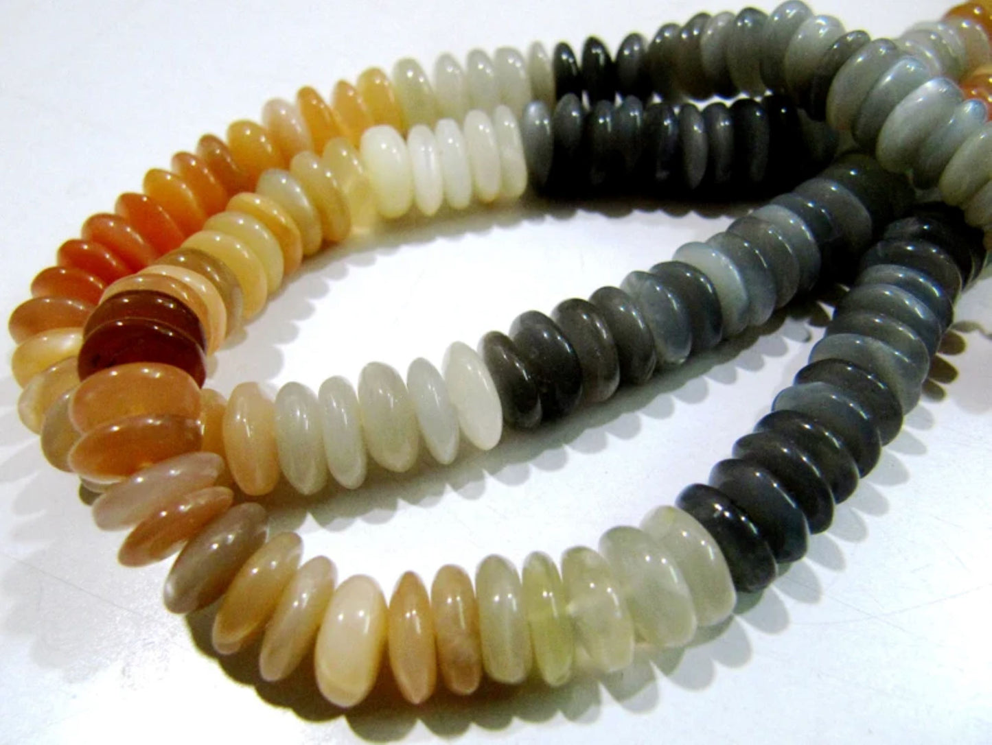 Natural Multi Moonstone German Cut Smooth Rondelle Beads 8mm size Graduated Beads 8 inch long