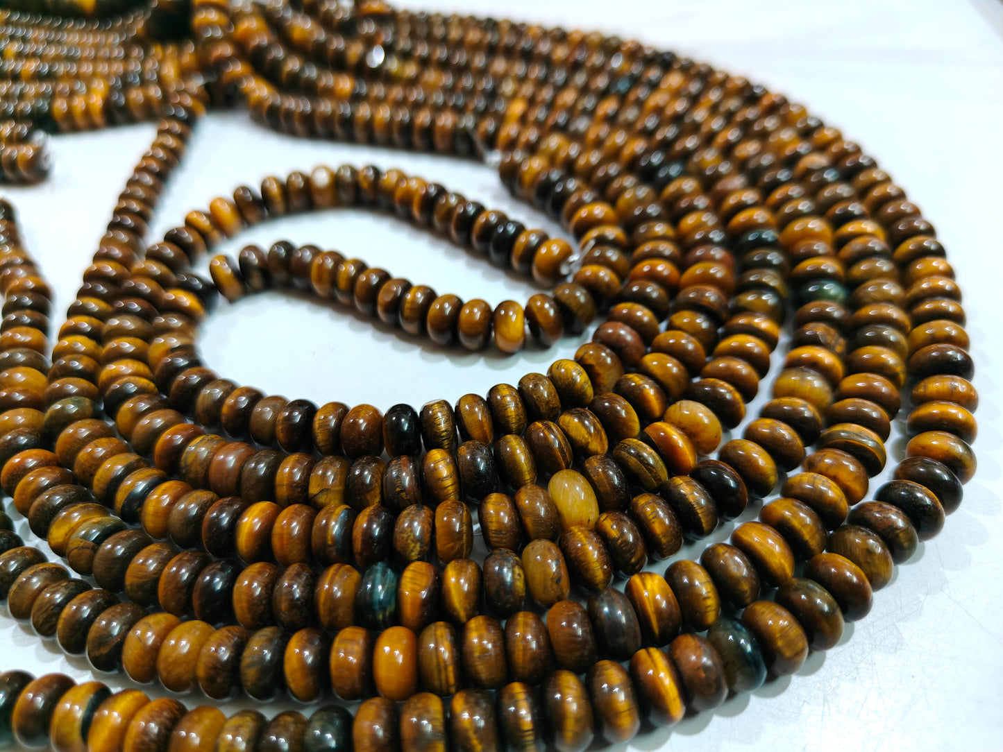 Natural Tiger Eye Gemstone Rondelle Plain Smooth 8mm Beads Sold Per Strand 8 inches