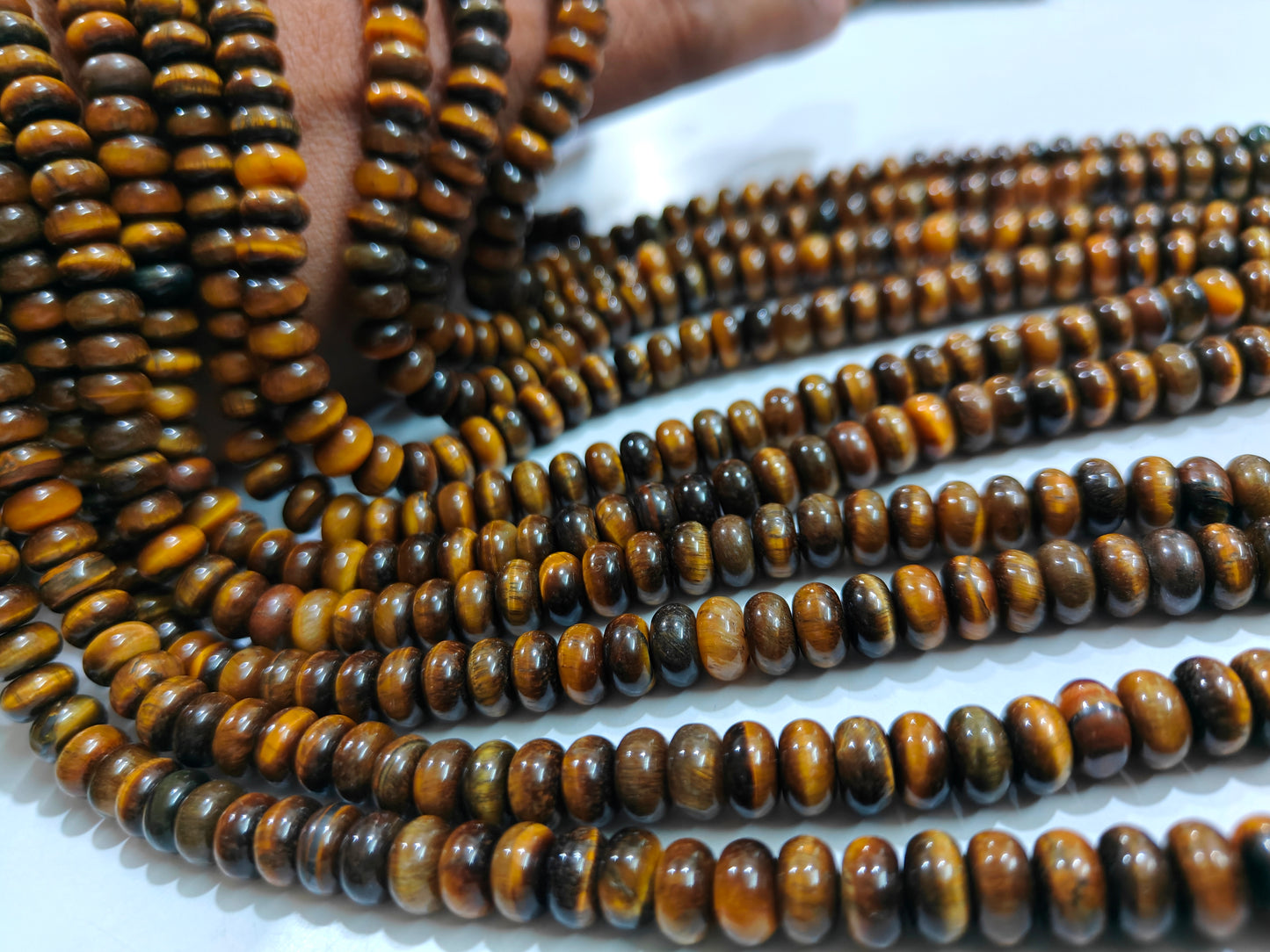 Natural Tiger Eye Gemstone Rondelle Plain Smooth 8mm Beads Sold Per Strand 8 inches