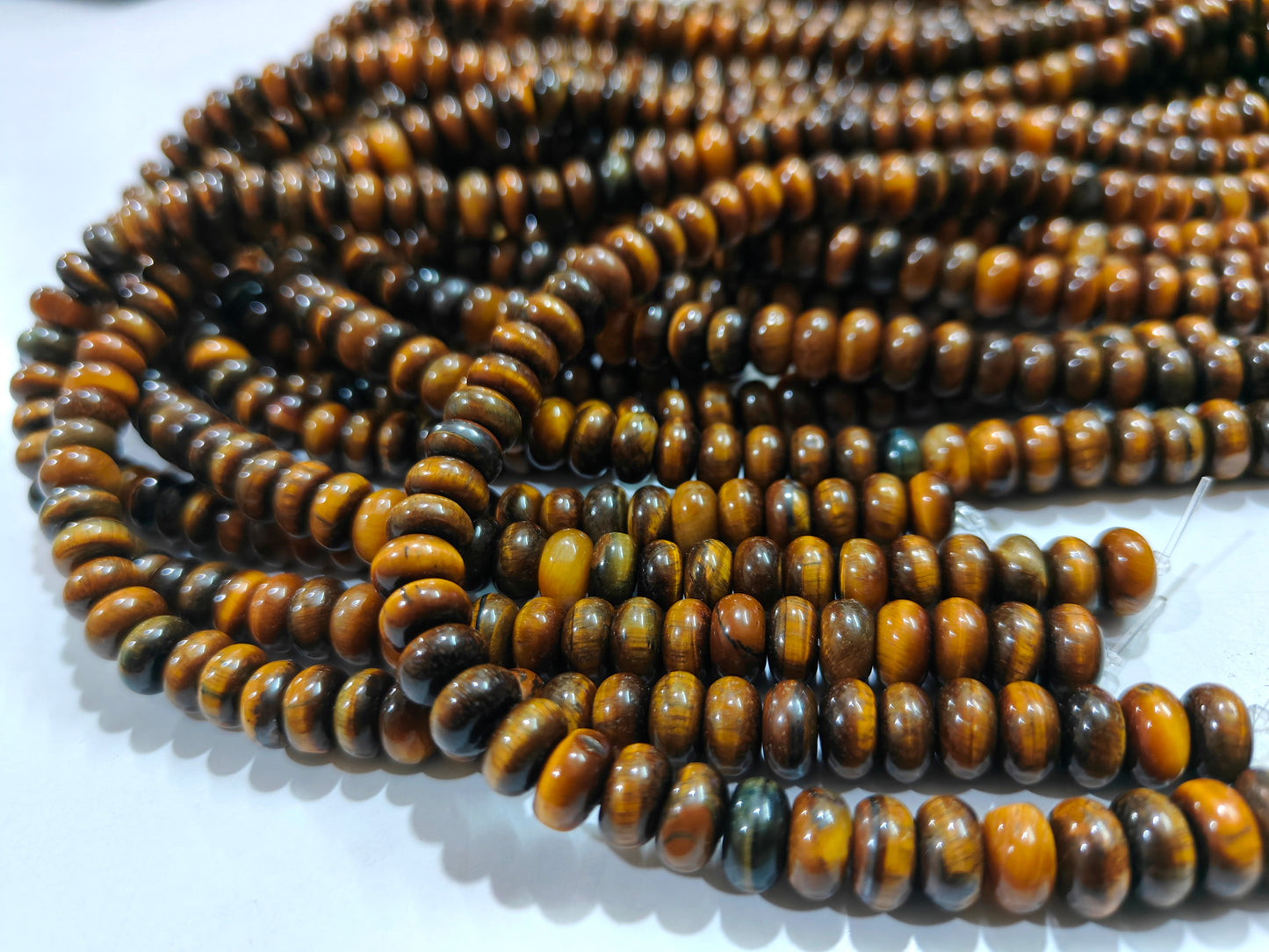 Natural Tiger Eye Gemstone Rondelle Plain Smooth 8mm Beads Sold Per Strand 8 inches