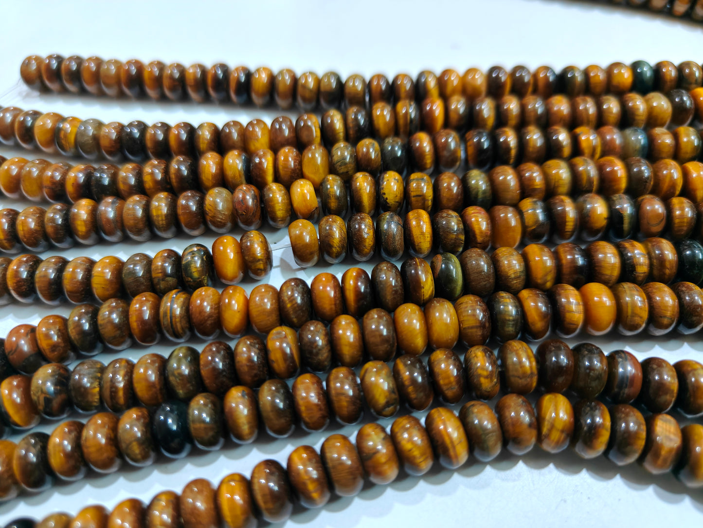 Natural Tiger Eye Gemstone Rondelle Plain Smooth 8mm Beads Sold Per Strand 8 inches