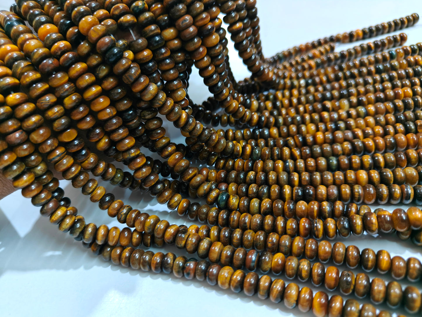 Natural Tiger Eye Gemstone Rondelle Plain Smooth 8mm Beads Sold Per Strand 8 inches