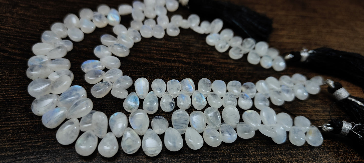 Natural White Rainbow Moonstone Pear Shape Plain Smooth Gemstone Beads Sold Per Strand 8 Inch